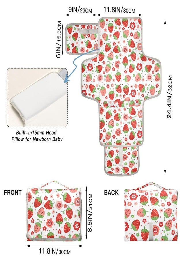 XIGUA Portable Changing Pad for Baby - Strawberry Waterproof Diaper Changing Mat Travel Changing Pad with Built-in Pillow - Shower Gift for Baby - Image 4